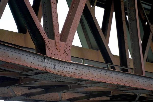 Acélszerkezet Mint Vasúti Híd Németországban Szegecselt Acélgerendákkal — Stock Fotó