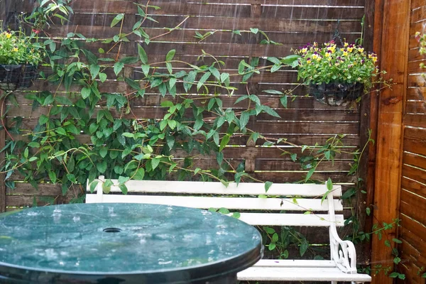 Regen Mit Plätschernden Wassertropfen Frühling Deutschland Fotografiert — Stockfoto