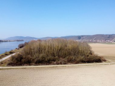 Yazın Bavyera 'daki Tuna bölgesinde orman ve çayır manzaralı Panorama hava manzarası