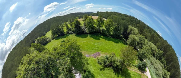 Panorama Letecký Pohled Německo Bavorsku Létě Lesy Loukami Podunají — Stock fotografie