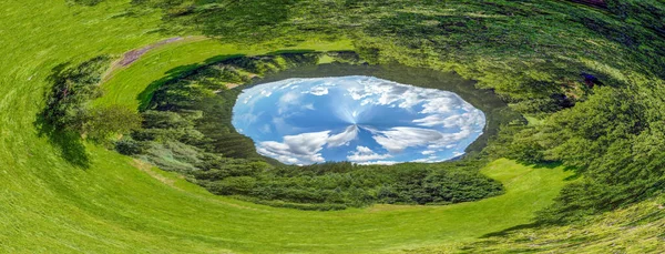 Imaginative Spherical Abstract Panoramic Aerial View Field Fantastic Beautiful Clouds — Stock Photo, Image