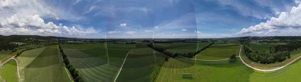 Panorama Krajobrazu Powietrza Regionie Bawarii Dunaju Zachmurzonym Letnim Niebem — Zdjęcie stockowe