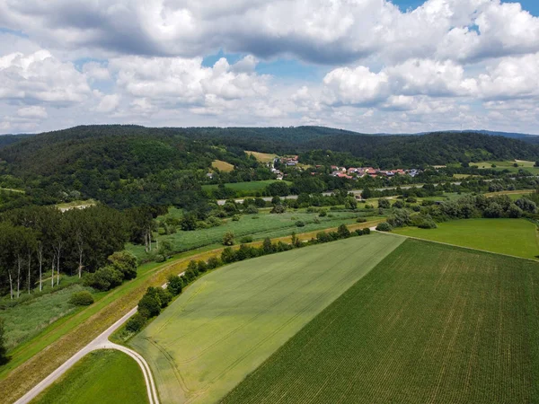 Vista Aérea Campo Agrícola Con Grano Plantado Primavera Baviera —  Fotos de Stock