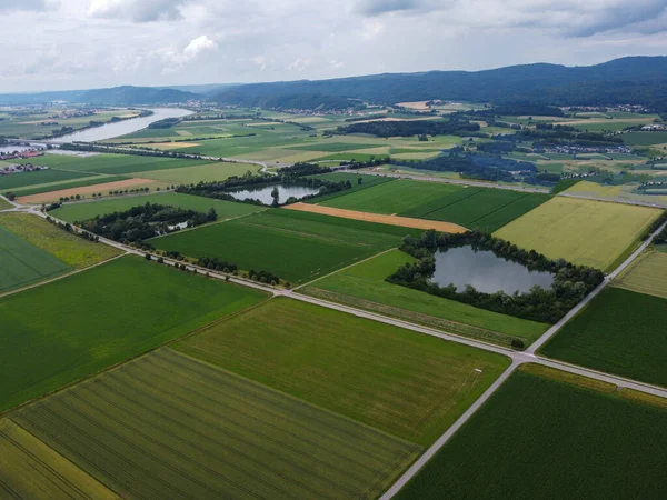 Aerial View Agricultural Field Grain Planted Spring Bavaria — Stock Photo, Image