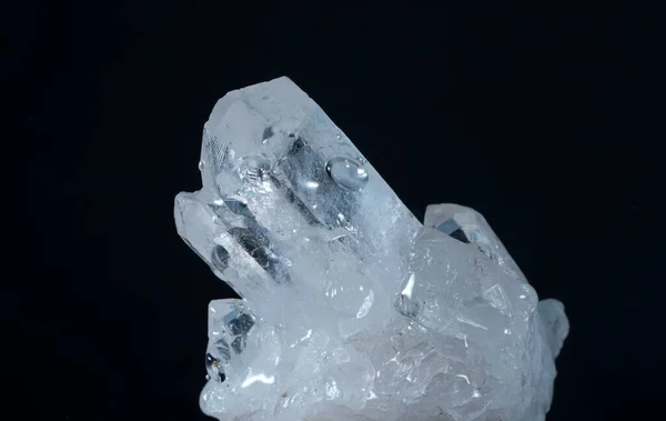 Quartz Mineral Inclusions Studio Front Black Background Photographed Marco Mode — Stock Photo, Image