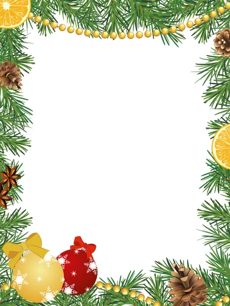Moldura Natal Com Galhos Pinho Cones Decoração Árvore Natal —  Vetores de Stock