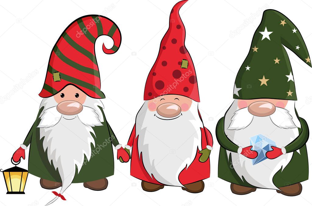 Cute cartoon gnomes on a white isolated background. Vector illustration