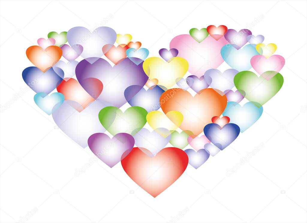  A big heart made of colorful little hearts. Valentine's card. Vector illustration