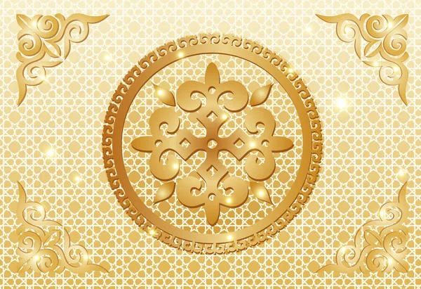 金の装飾の背景 カザフスタン イスラム アラビア語 ベクターイラスト — ストックベクタ