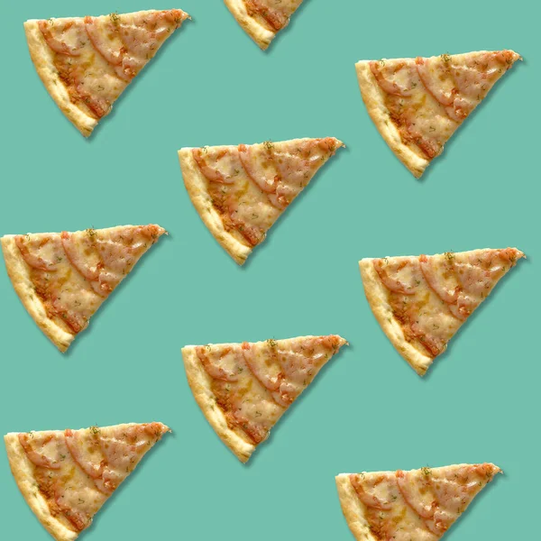 Collage Pizza Slices Green Background Template Websites Banners Clothing — Stock Photo, Image