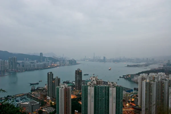 Sonnenuntergang im Hafen von Victoria, Hongkong — Stockfoto