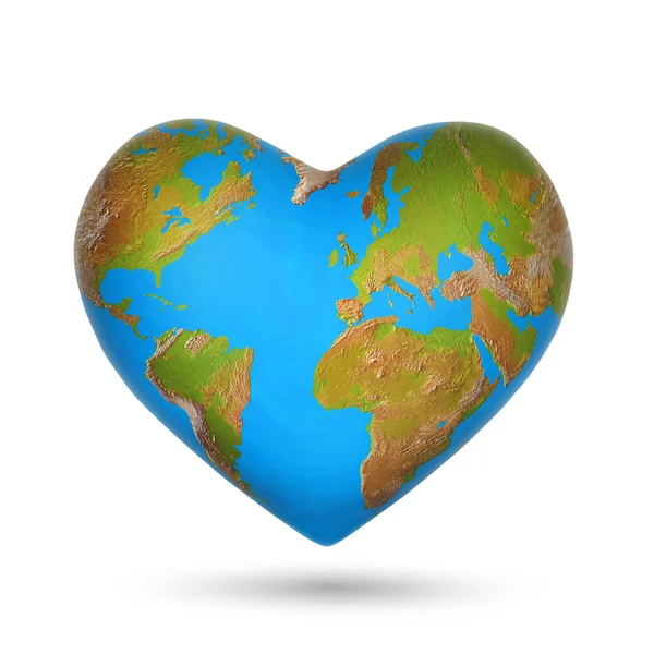 A world globe in the shape of a heart — Stock Photo, Image