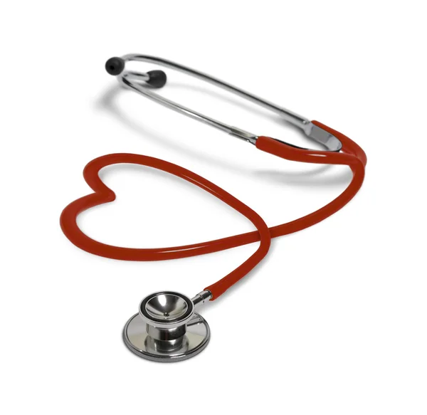 Kalp şeklinde kırmızı stetoskop — Stok fotoğraf