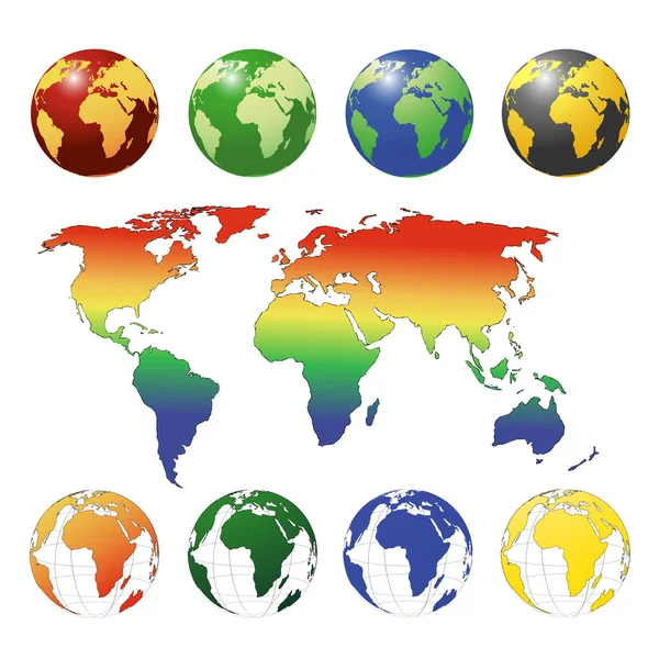 Planeta tierra y mapa del mundo en diferentes colores — Archivo Imágenes Vectoriales