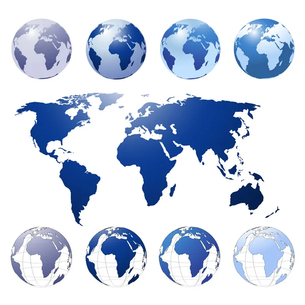 Planeta Země a světa mapa v modrém — Stockový vektor