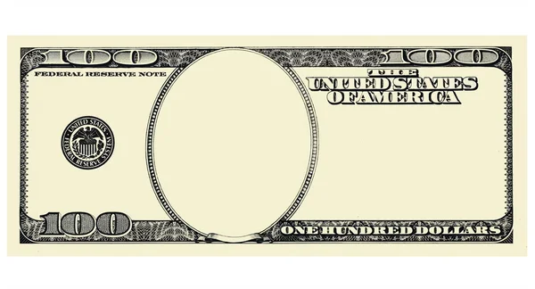 100 dollar Bill Front med copyspace, isolerad för design — Stockfoto