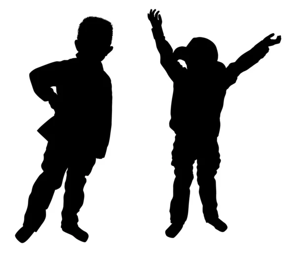 Silhouetten von zwei kleinen Jungen — Stockvektor