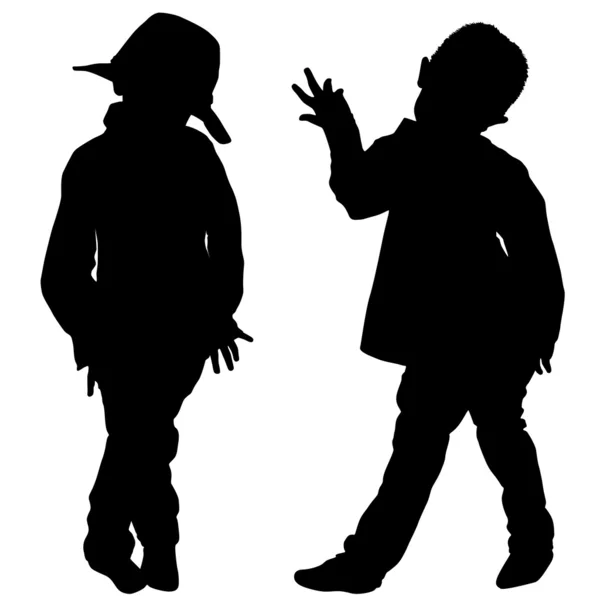 Siluetas de dos niños pequeños — Vector de stock