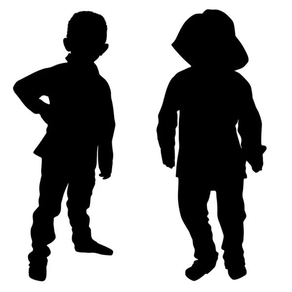 Siluetas de dos niños pequeños — Vector de stock