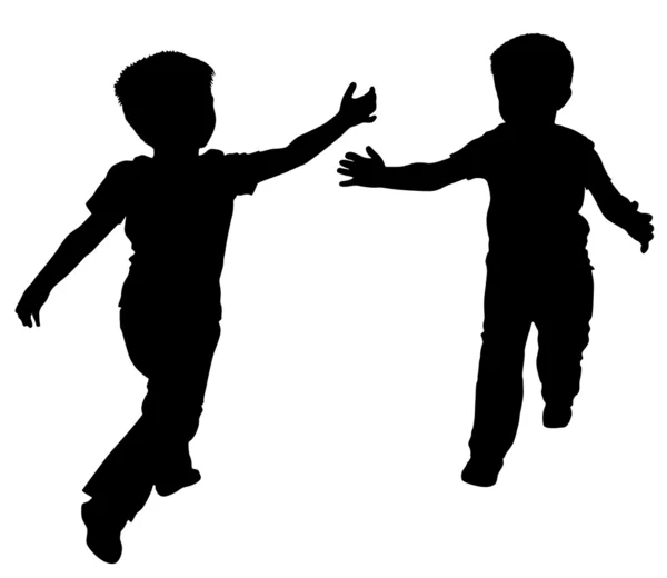 Siluetas de dos niños pequeños — Archivo Imágenes Vectoriales