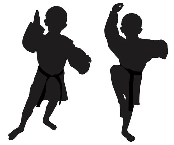 Siluetas de dos niños pequeños — Vector de stock