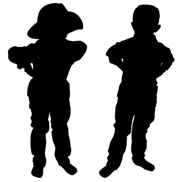 Silhouette di due ragazzini — Vettoriale Stock