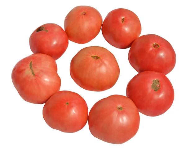 Three pink tomato on a white background — Stock Photo, Image