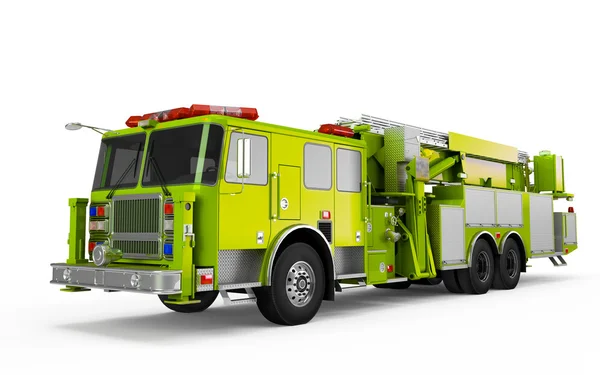 Green Yellow Firetruck perspective front view — Stock Photo, Image