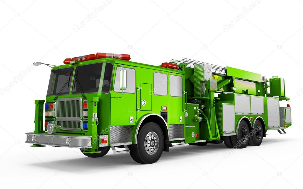 Lime Green Firetruck perspective front view
