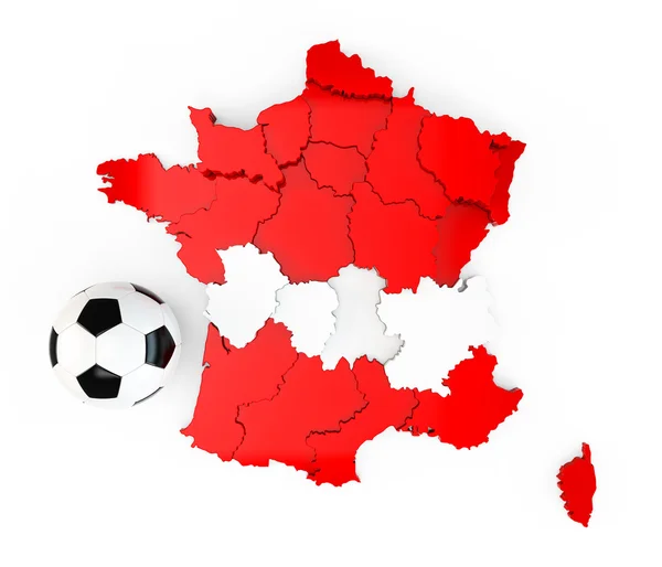 Una pelota de fútbol en un mapa de Francia con bandera austriaca —  Fotos de Stock