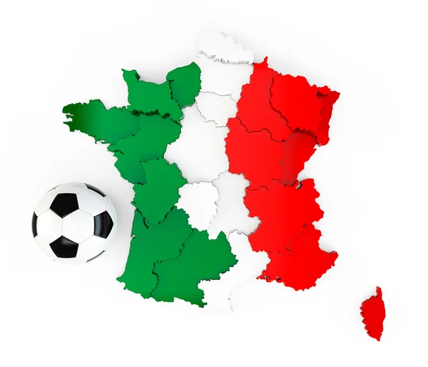 Un pallone da calcio su una mappa della Francia con una bandiera italiana Italia — Foto Stock