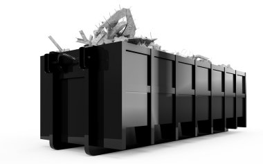 Black rubble container perspective front view
