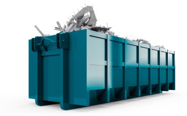 Deep Sky Blue Cyan Aqua moloz konteyner perspektifi ön görünüm 