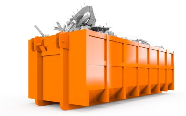 Orange rubble container perspective front view 