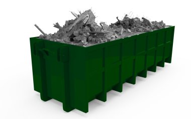 Dark Green rubble container perspective front view clipart