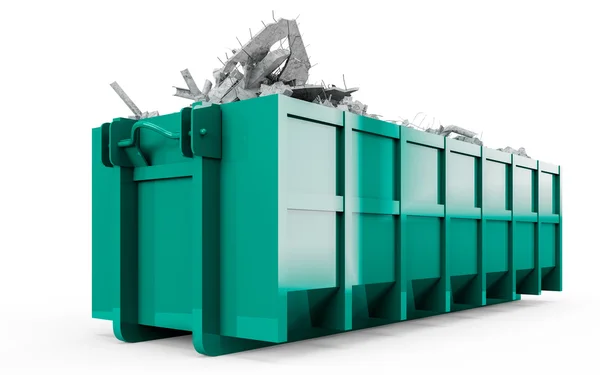 Medium Spring Green Cyan rubble container perspective front view — Stock Photo, Image