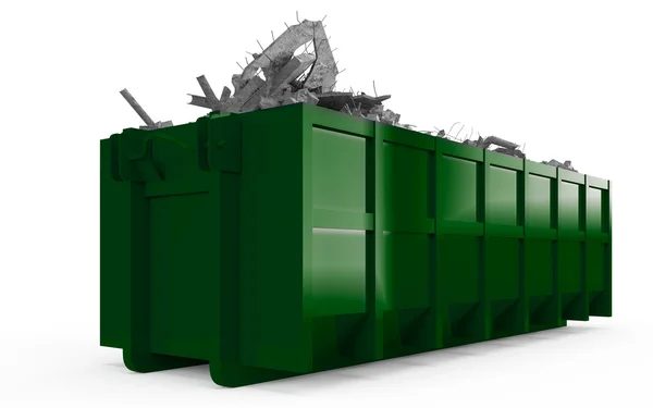 Dark Green rubble container perspective front view — Stock Photo, Image