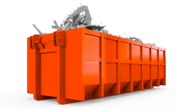 Orange rot Schutt Container Perspektive Frontansicht — Stockfoto