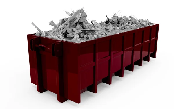 Mörkt röd spillror container perspektiv framifrån — Stockfoto