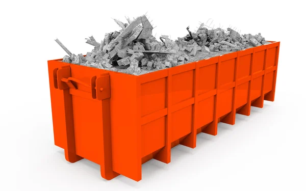 Orange rot Schutt Container Perspektive Frontansicht — Stockfoto