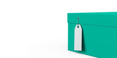 Orta hediye kutusu ile fiyat etiketi boş beyaz arka plan üzerinde izole. 3D render, 3d çizim.