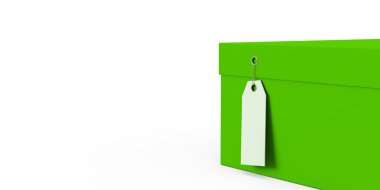 Kireç yeşil hediye kutusu ile fiyat etiketi boş beyaz arka plan üzerinde izole. 3D render, 3d çizim.