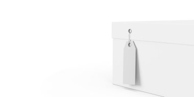 Beyaz hediye kutusu ile fiyat etiketi boş beyaz arka plan üzerinde izole. 3D render, 3d çizim.