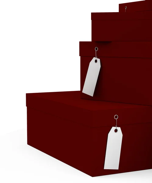 가격 태그 빈 흰색 배경에 고립 된 보르도 선물 상자. 3d 렌더링, 3d 그림. — 스톡 사진