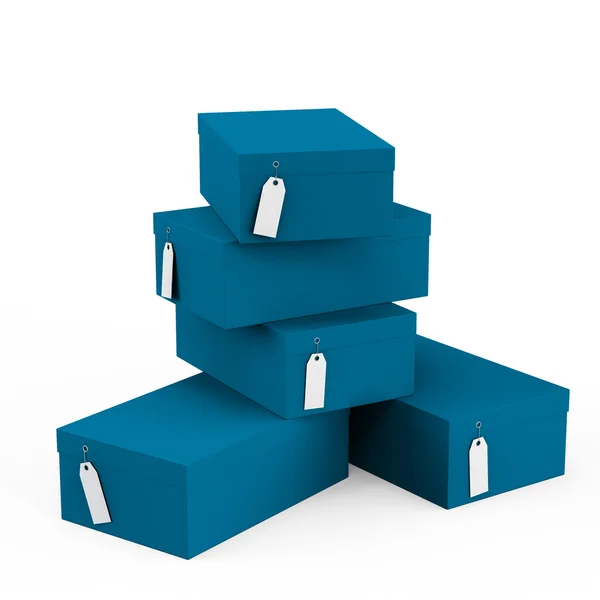 Cajas de regalo Dark Steel Blue con etiqueta de precio en blanco aislado sobre fondo blanco. Representación 3D, Ilustración 3D . — Foto de Stock