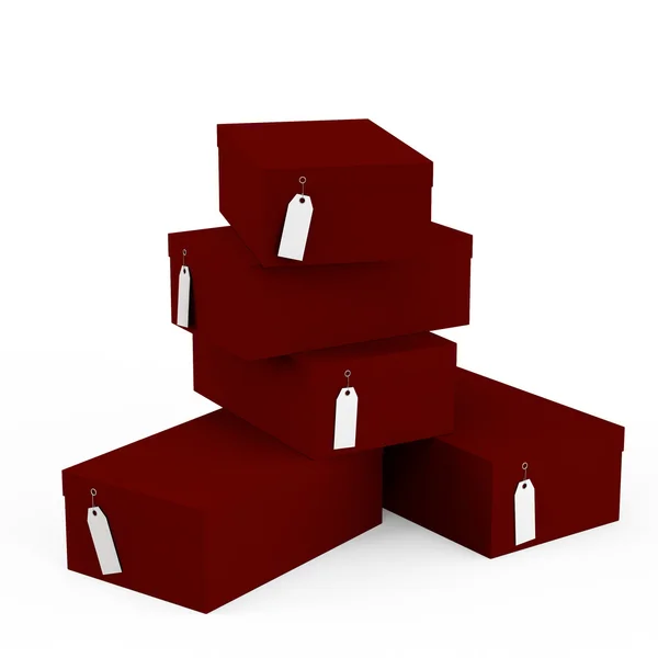Bordo подарочные коробки с ценником пустой изолирован на белом фоне. 3D рендеринг, 3D иллюстрация . — стоковое фото
