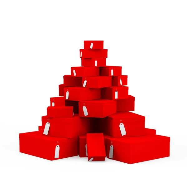 Rode geschenkdozen met prijskaartje leeg geïsoleerd op een witte achtergrond. 3D-rendering, 3d illustratie. — Stockfoto