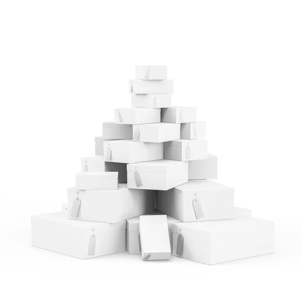 Beyaz hediye kutuları ile fiyat etiket boş beyaz arka plan üzerinde izole. 3D render, 3d çizim. — Stok fotoğraf