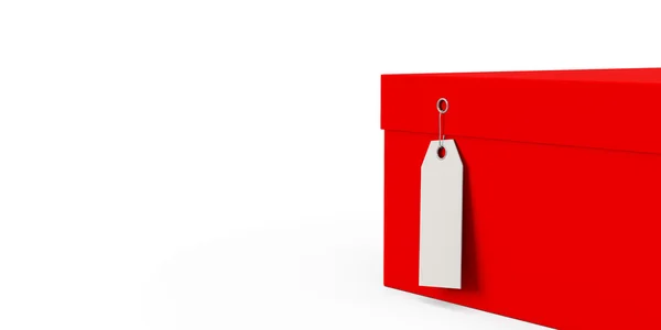 Confezione regalo rossa con cartellino vuoto isolato su sfondo bianco. Rendering 3D, Illustrazione 3D . — Foto Stock