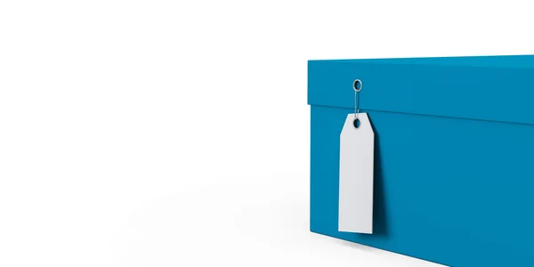 Caixa de presente azul de aço escuro com preço em branco isolado no fundo branco. Renderização 3D, Ilustração 3D . — Fotografia de Stock